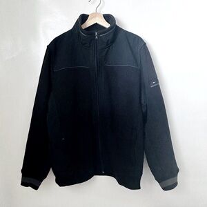 Tommy Hilfiger Jacket Mens Large Black Full Zip Up Soft Collar Spell Out Preppy